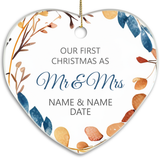 Our First Christmas Mr & Mrs Heart Sublimation Hanging Ornament 016