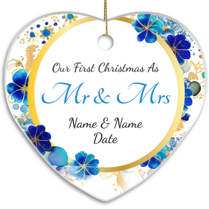 Our First Christmas Mr & Mrs Heart Sublimation Hanging Ornament 018