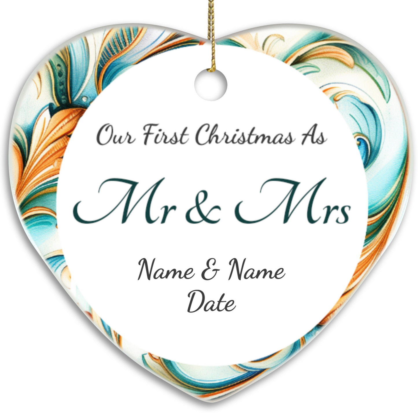 Our First Christmas Mr & Mrs Heart Sublimation Hanging Ornament 019