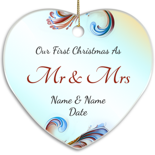 Our First Christmas Mr & Mrs Heart Sublimation Hanging Ornament 020