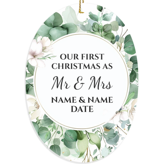 First Christmas Mr & Mrs Oval Sublimation Hanging Ornament 011