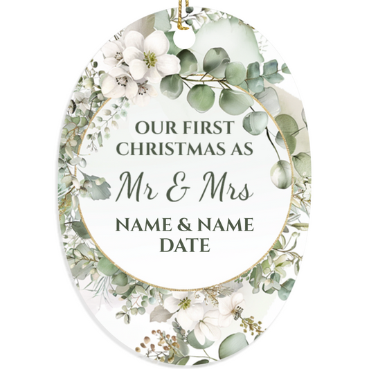 First Christmas Mr & Mrs Oval Sublimation Hanging Ornament 014