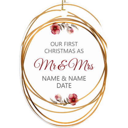 First Christmas Mr & Mrs Oval Sublimation Hanging Ornament 015