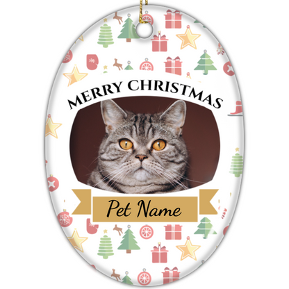 Ceramic Oval Hanging Ornament - Christmas Pet 002