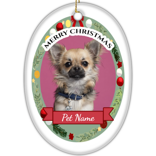 Ceramic Oval Hanging Ornament - Christmas Pet 003