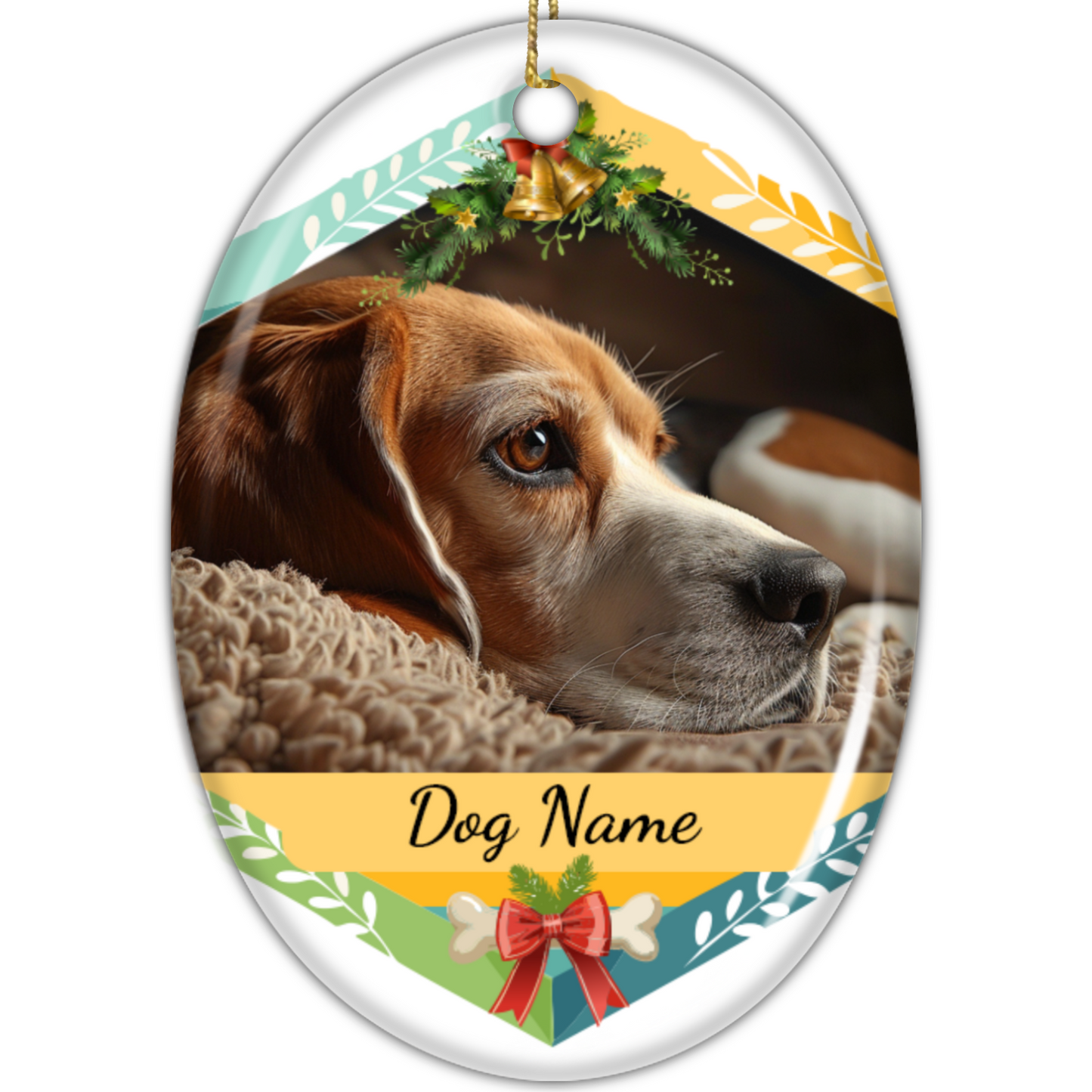 Ceramic Oval Hanging Ornament - Christmas Pet 006