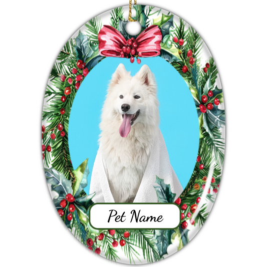 Ceramic Oval Hanging Ornament - Christmas Pet 007