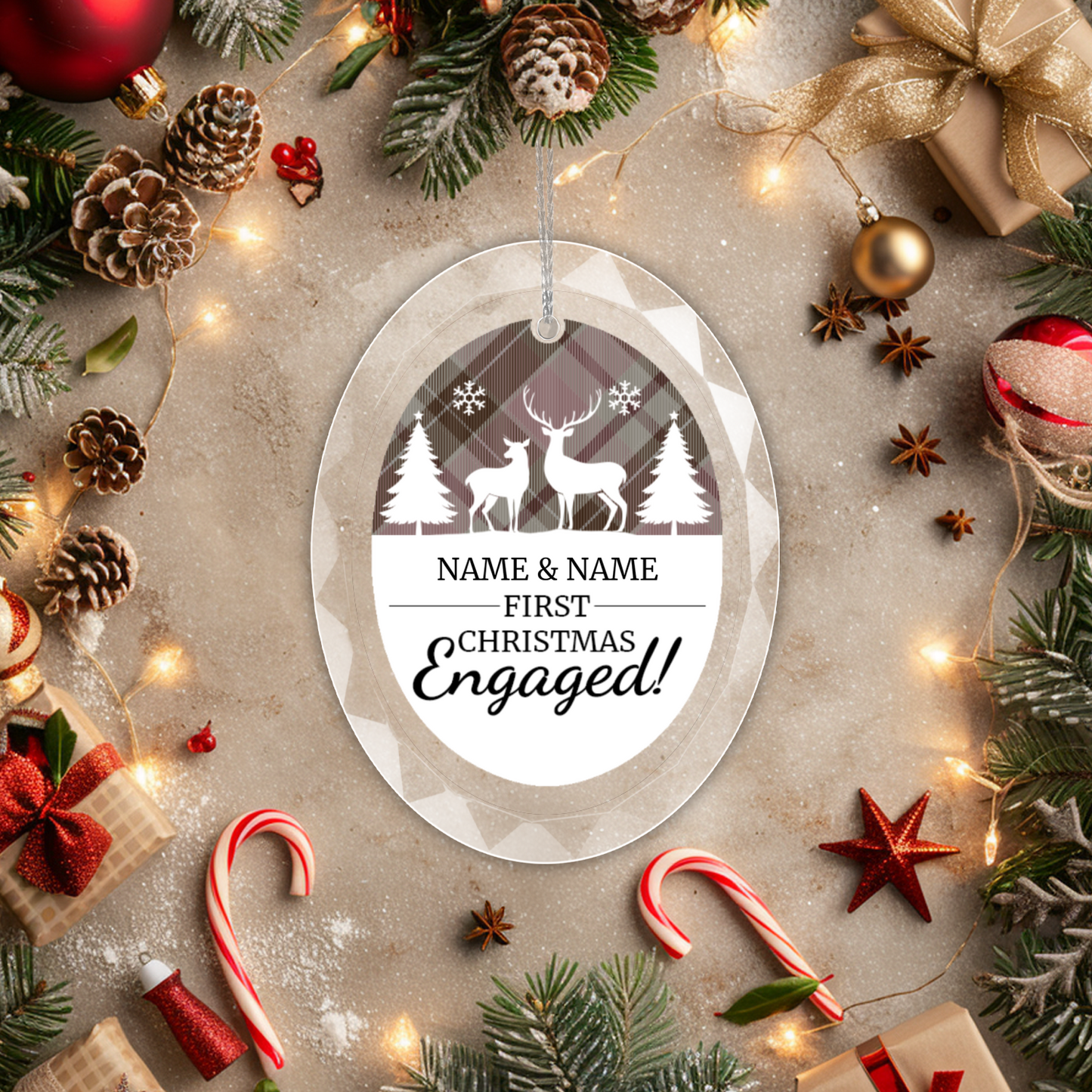 First Christmas Engaged UV Printed Hanging Ornament 002