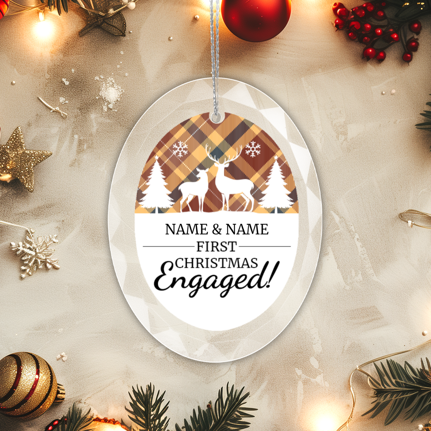 First Christmas Engaged UV Printed Hanging Ornament 004