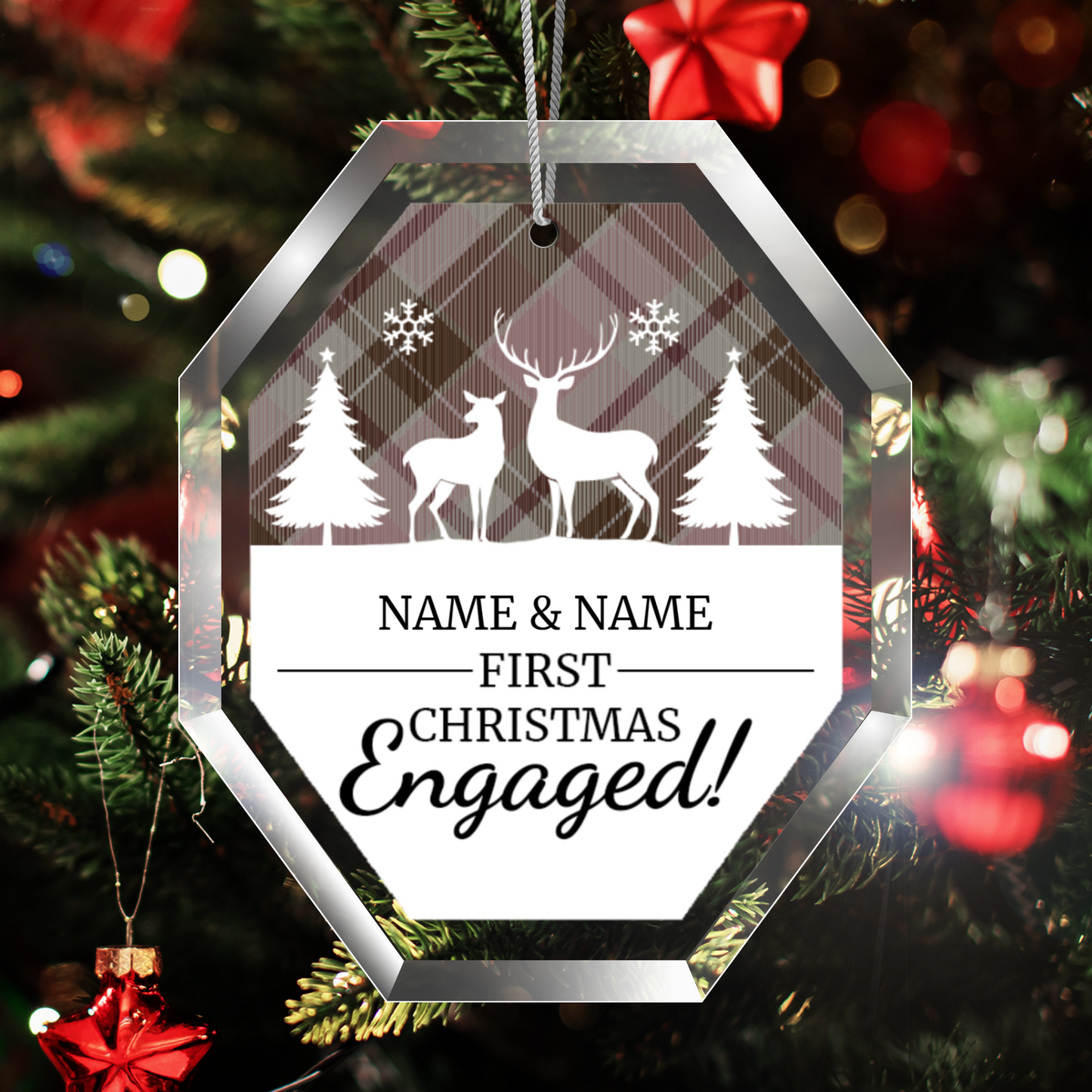 First Christmas Engaged UV Printed Octagon Hanging Ornament 002