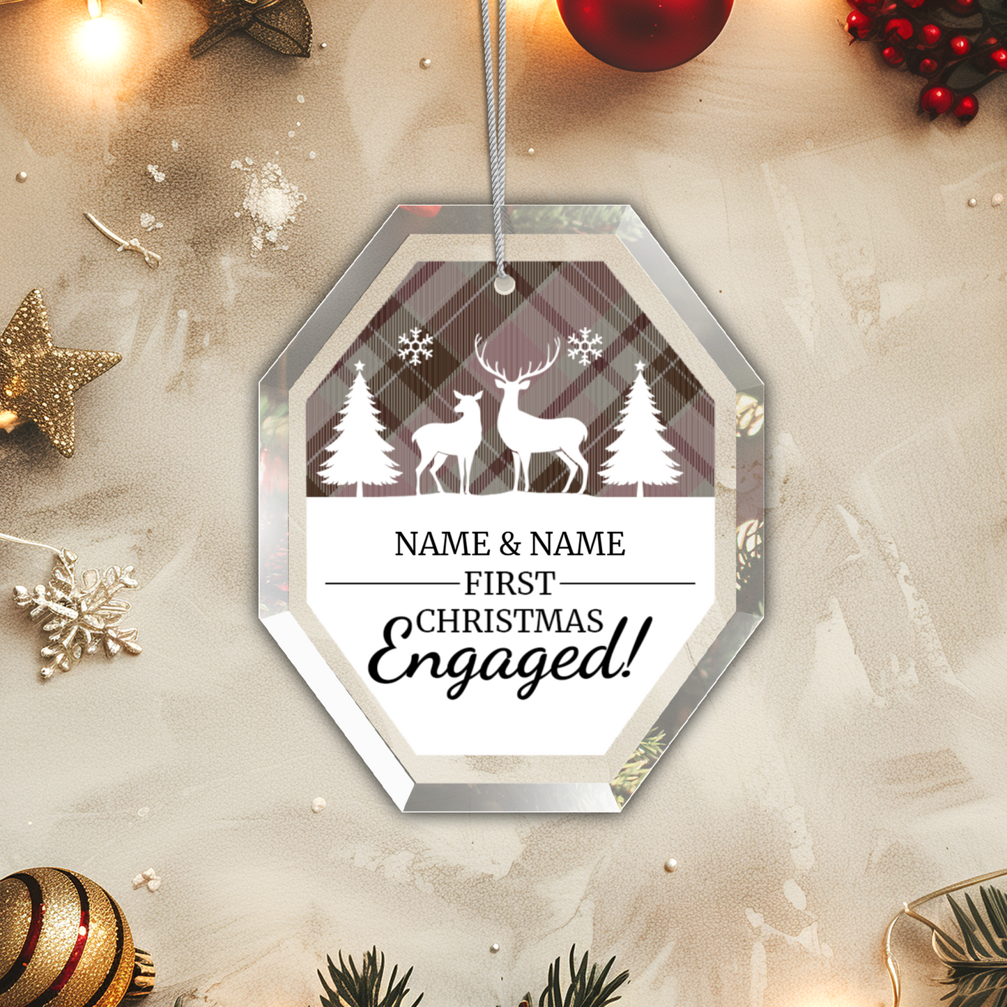 First Christmas Engaged UV Printed Octagon Hanging Ornament 002