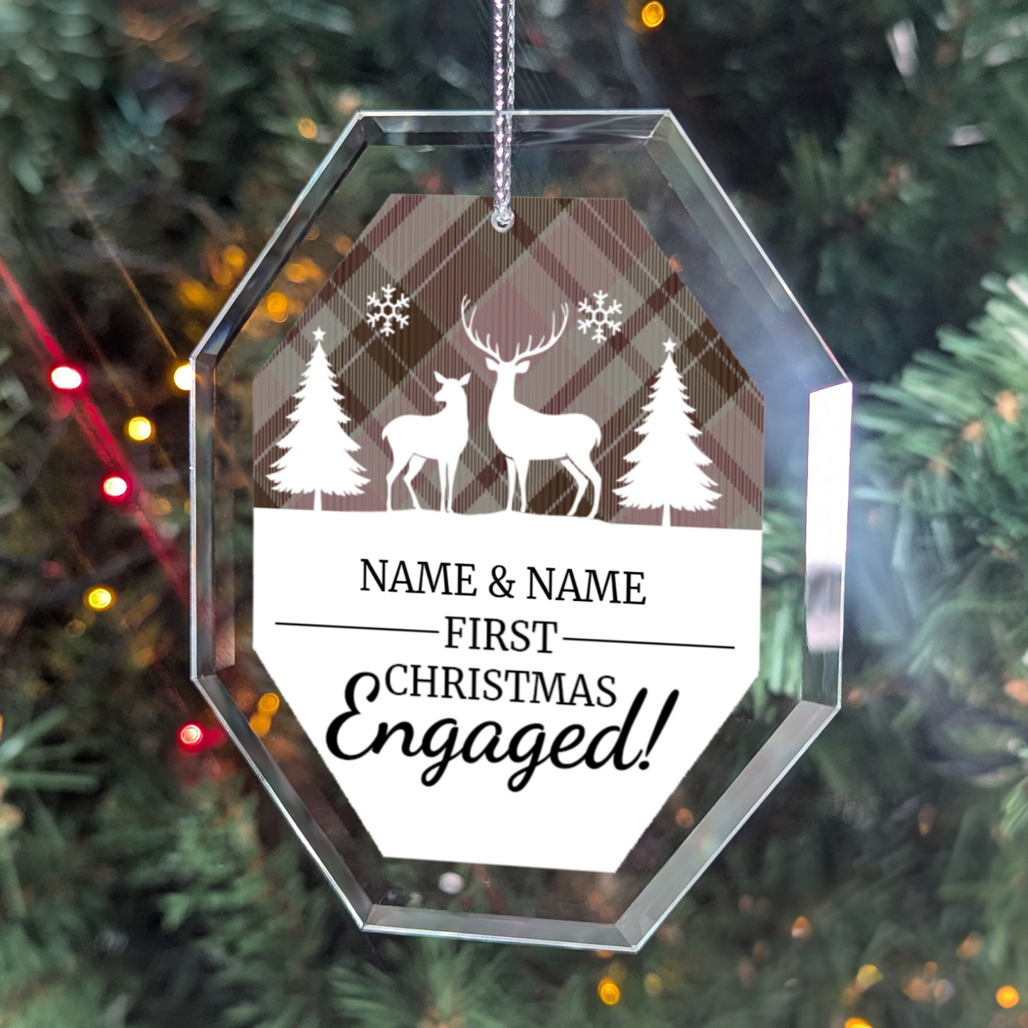 First Christmas Engaged UV Printed Octagon Hanging Ornament 002