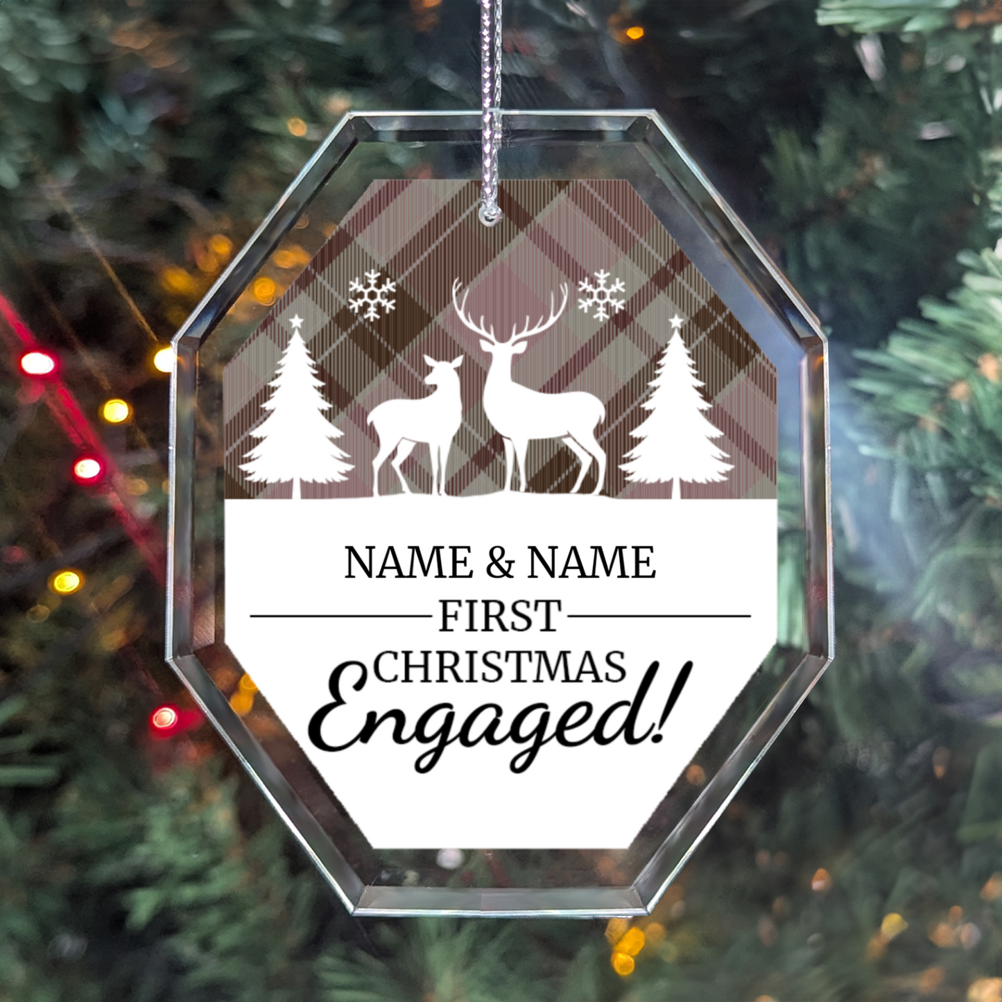 First Christmas Engaged UV Printed Octagon Hanging Ornament 002