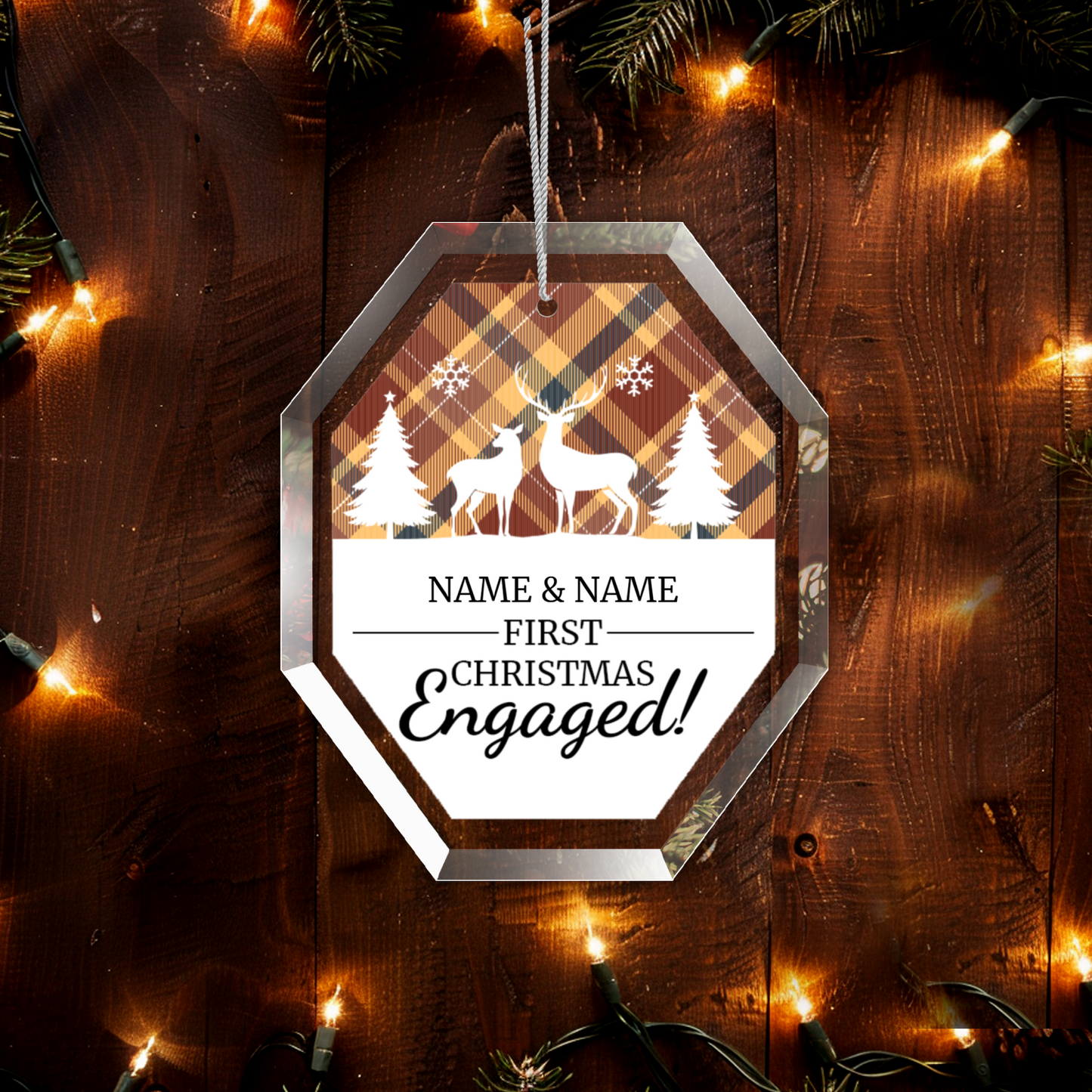 First Christmas Engaged UV Printed Octagon Hanging Ornament 004