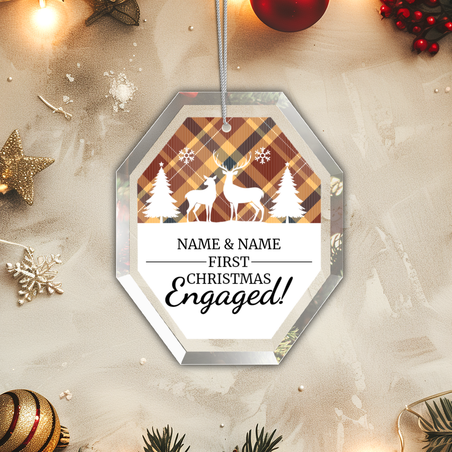 First Christmas Engaged UV Printed Octagon Hanging Ornament 004