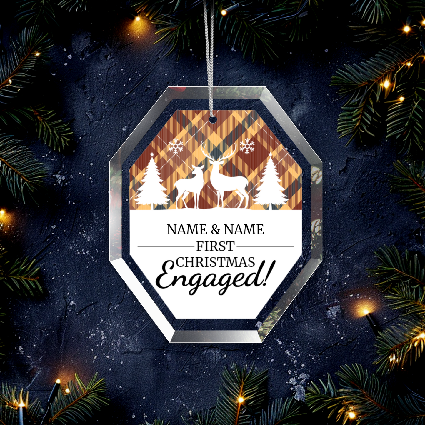 First Christmas Engaged UV Printed Octagon Hanging Ornament 004