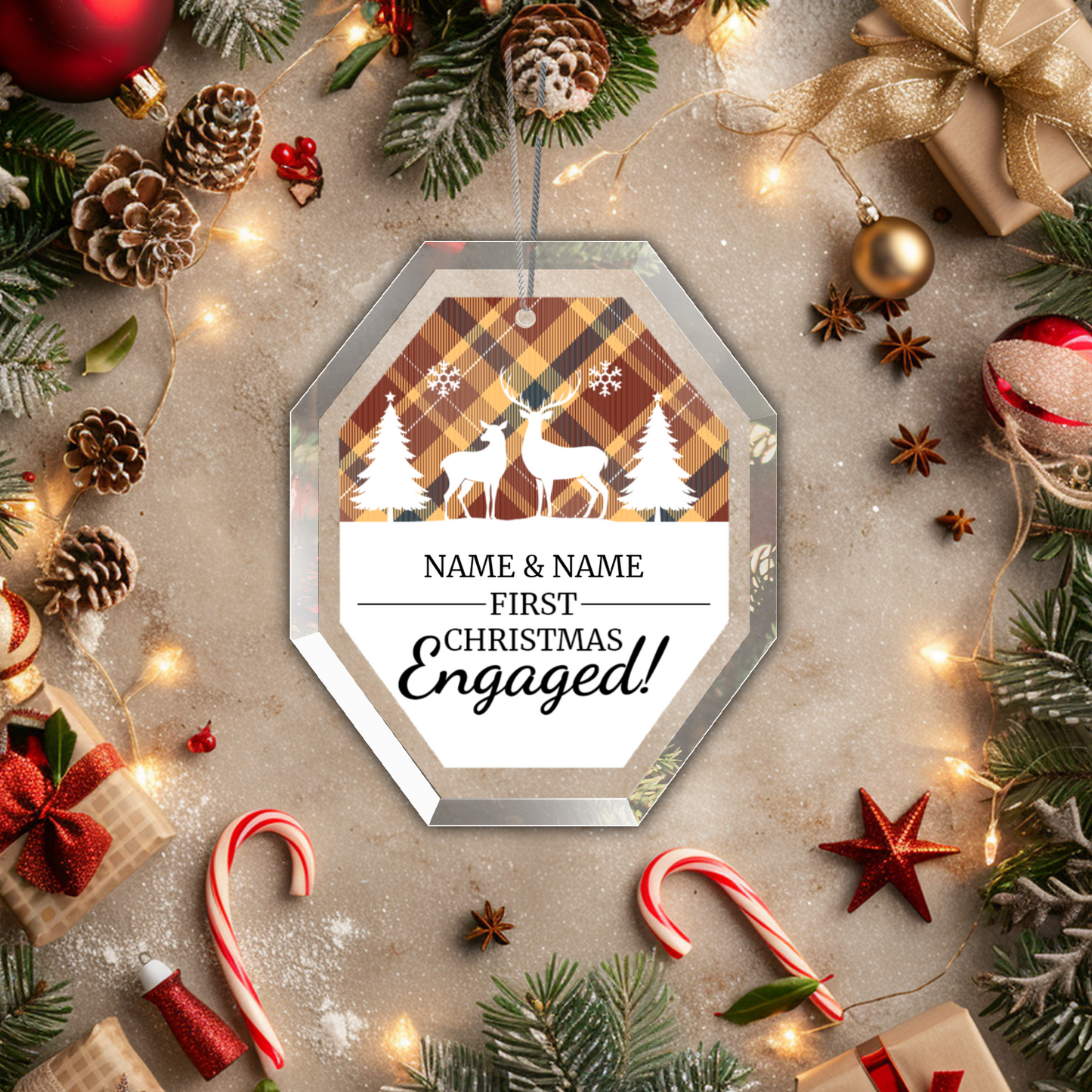 First Christmas Engaged UV Printed Octagon Hanging Ornament 004