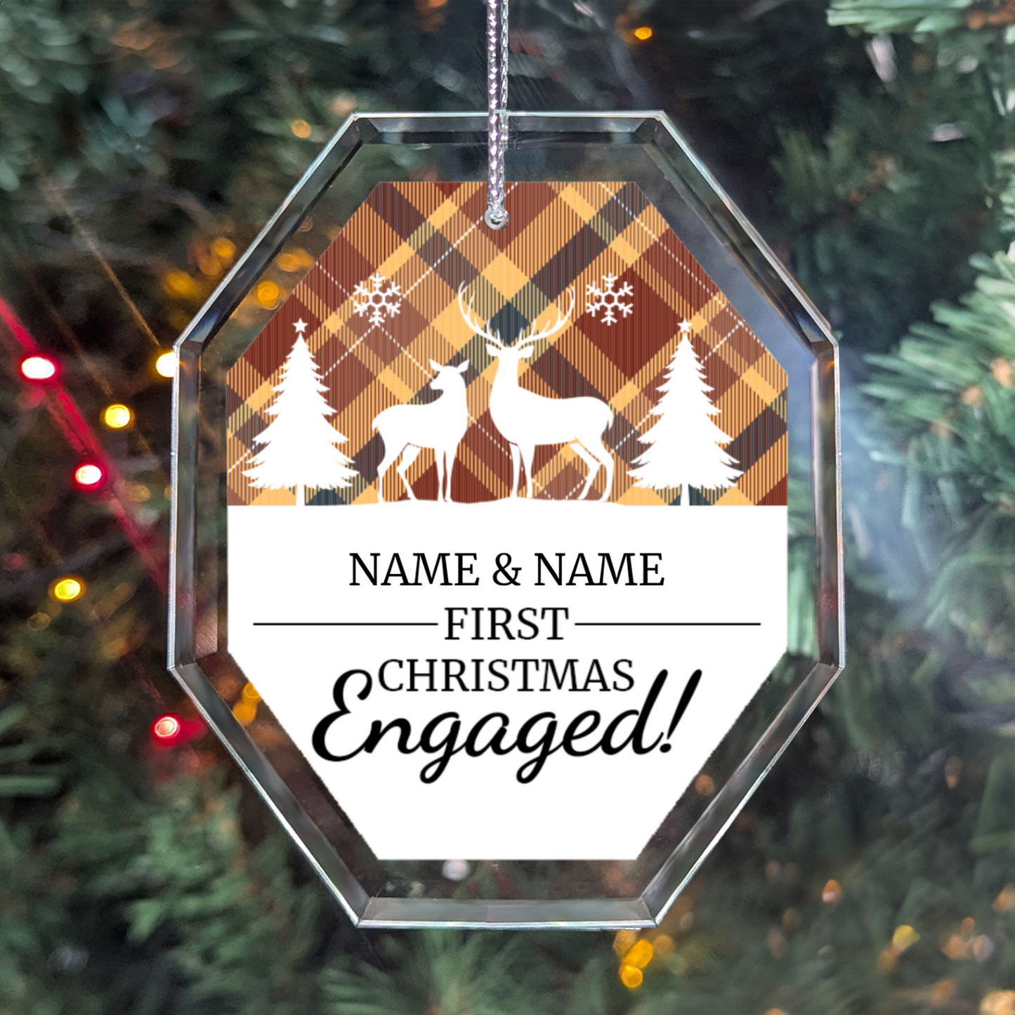 First Christmas Engaged UV Printed Octagon Hanging Ornament 004