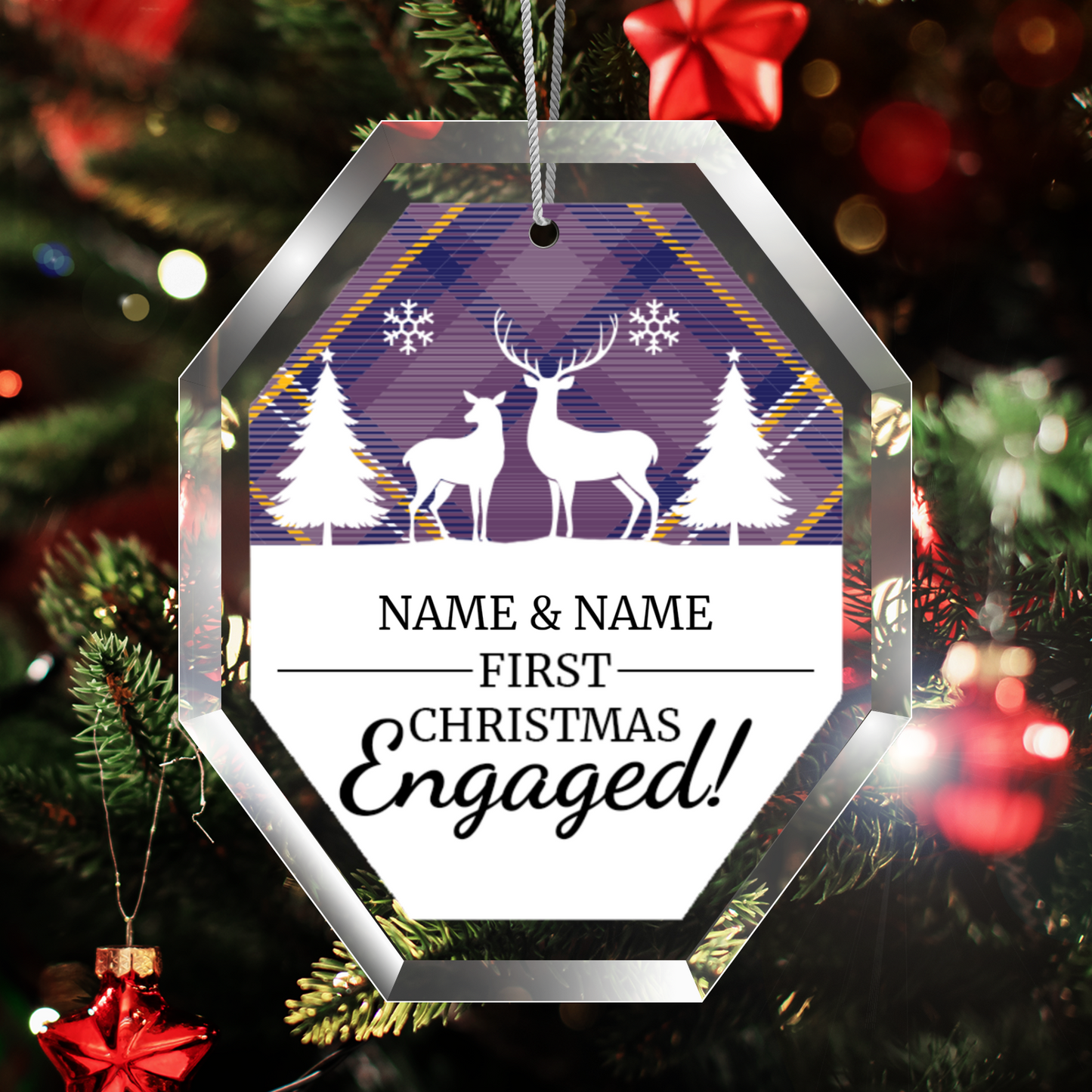 First Christmas Engaged UV Printed Octagon Hanging Ornament 005