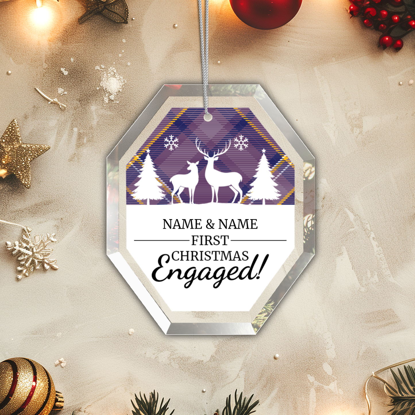 First Christmas Engaged UV Printed Octagon Hanging Ornament 005