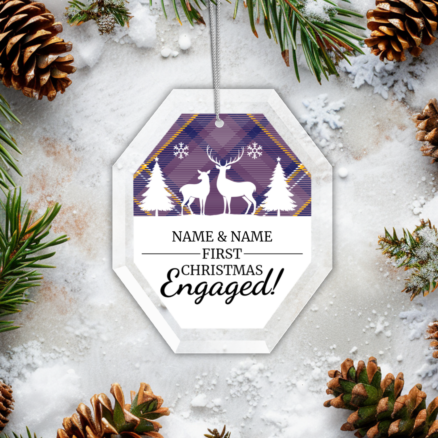 First Christmas Engaged UV Printed Octagon Hanging Ornament 005