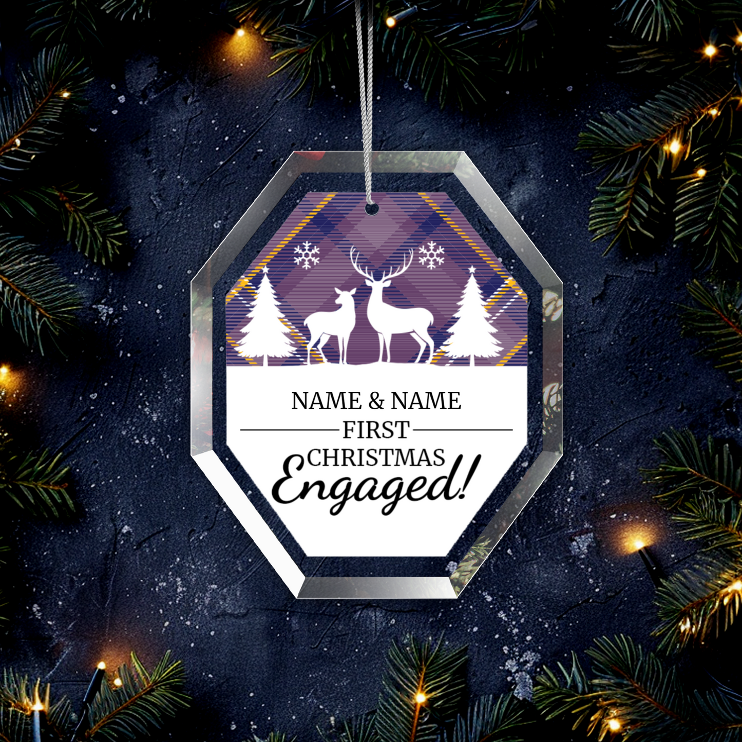 First Christmas Engaged UV Printed Octagon Hanging Ornament 005