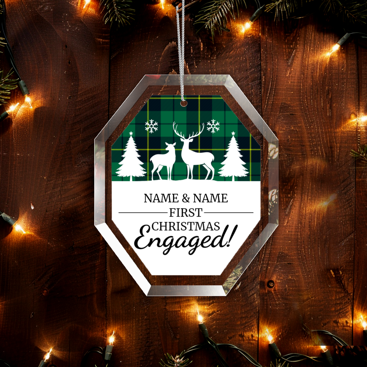 First Christmas Engaged UV Printed Octagon Hanging Ornament 006