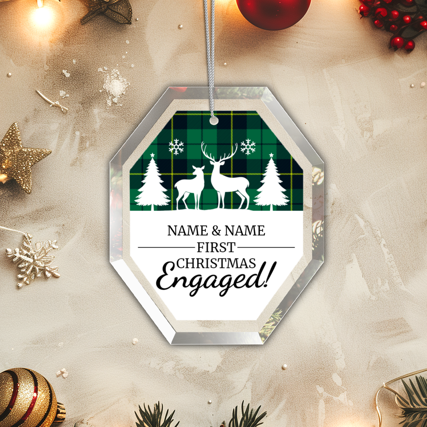 First Christmas Engaged UV Printed Octagon Hanging Ornament 006