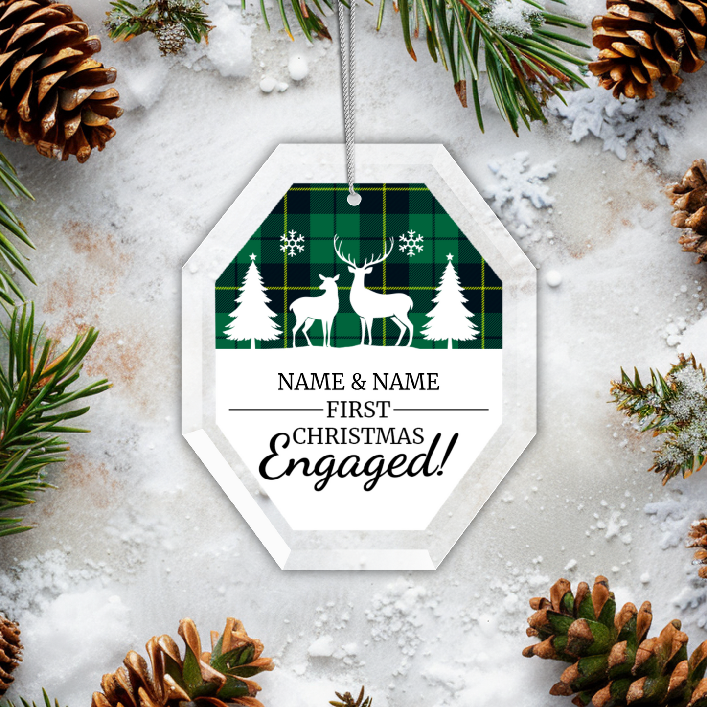 First Christmas Engaged UV Printed Octagon Hanging Ornament 006