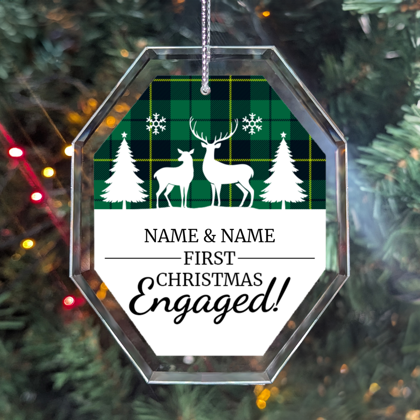 First Christmas Engaged UV Printed Octagon Hanging Ornament 006