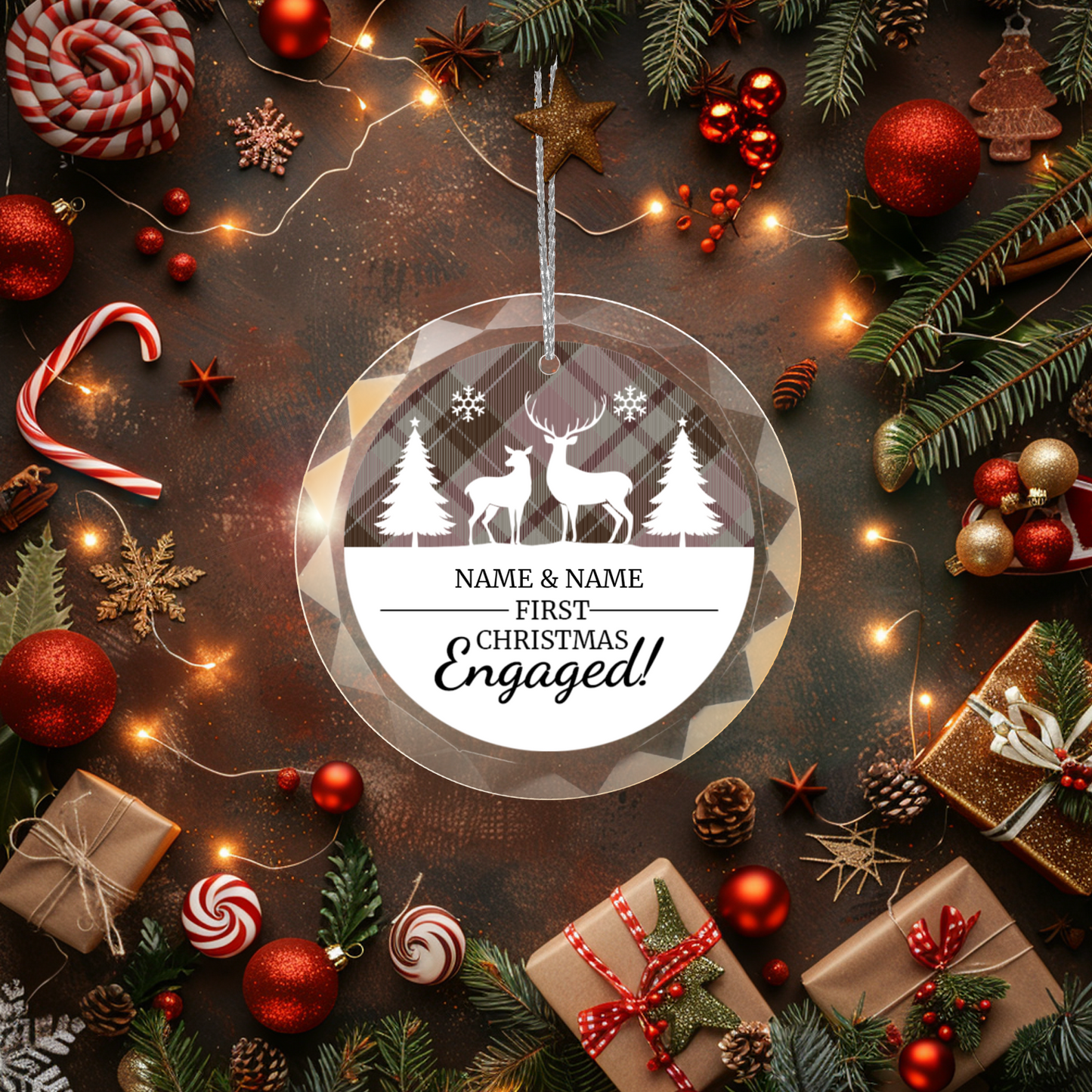 First Christmas Engaged UV Printed Round Hanging Ornament 002