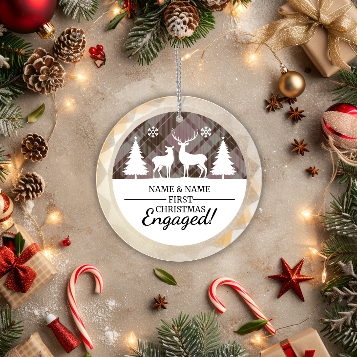 First Christmas Engaged UV Printed Round Hanging Ornament 002