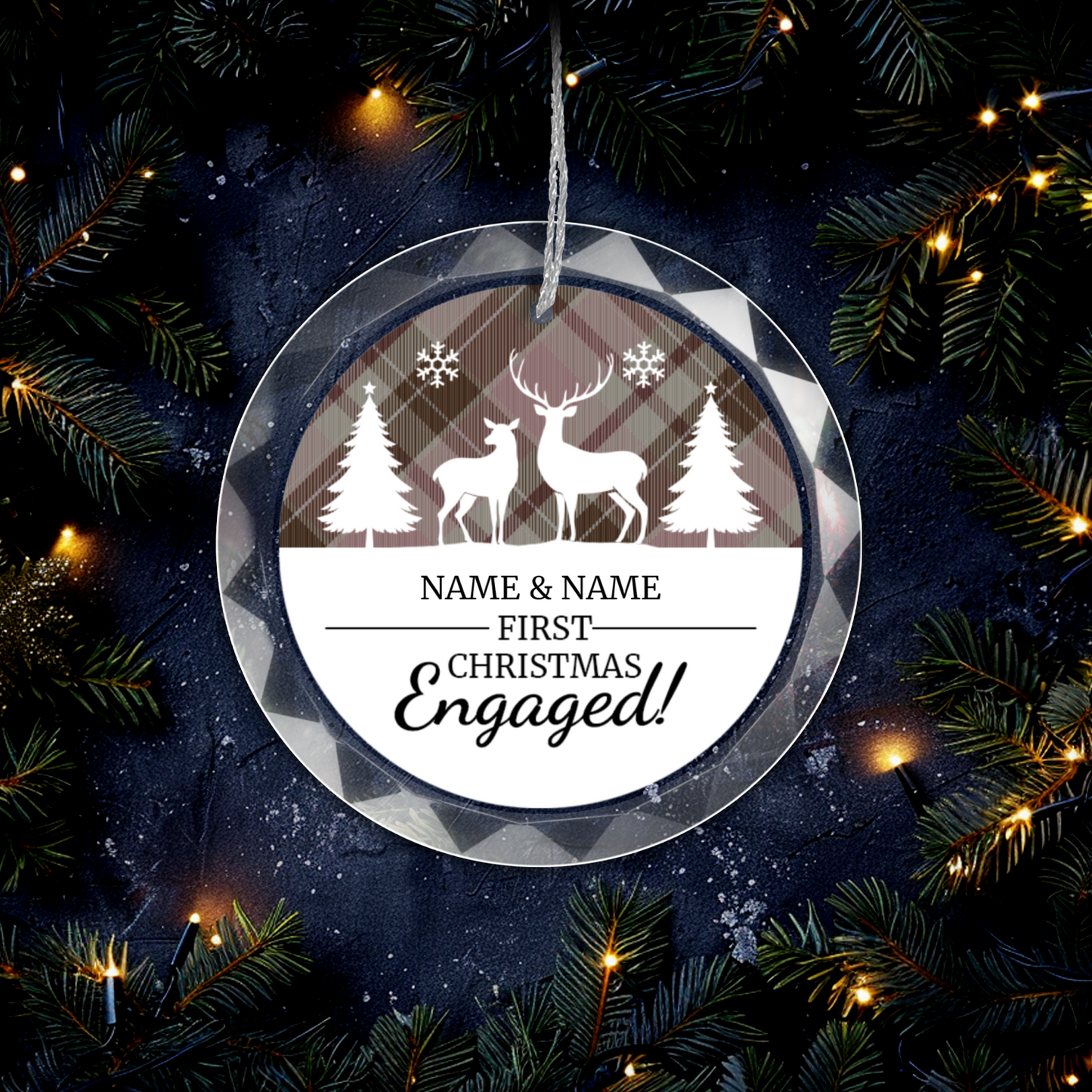 First Christmas Engaged UV Printed Round Hanging Ornament 002