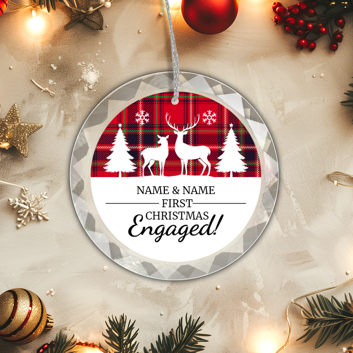 First Christmas Engaged UV Printed Round Hanging Ornament 003