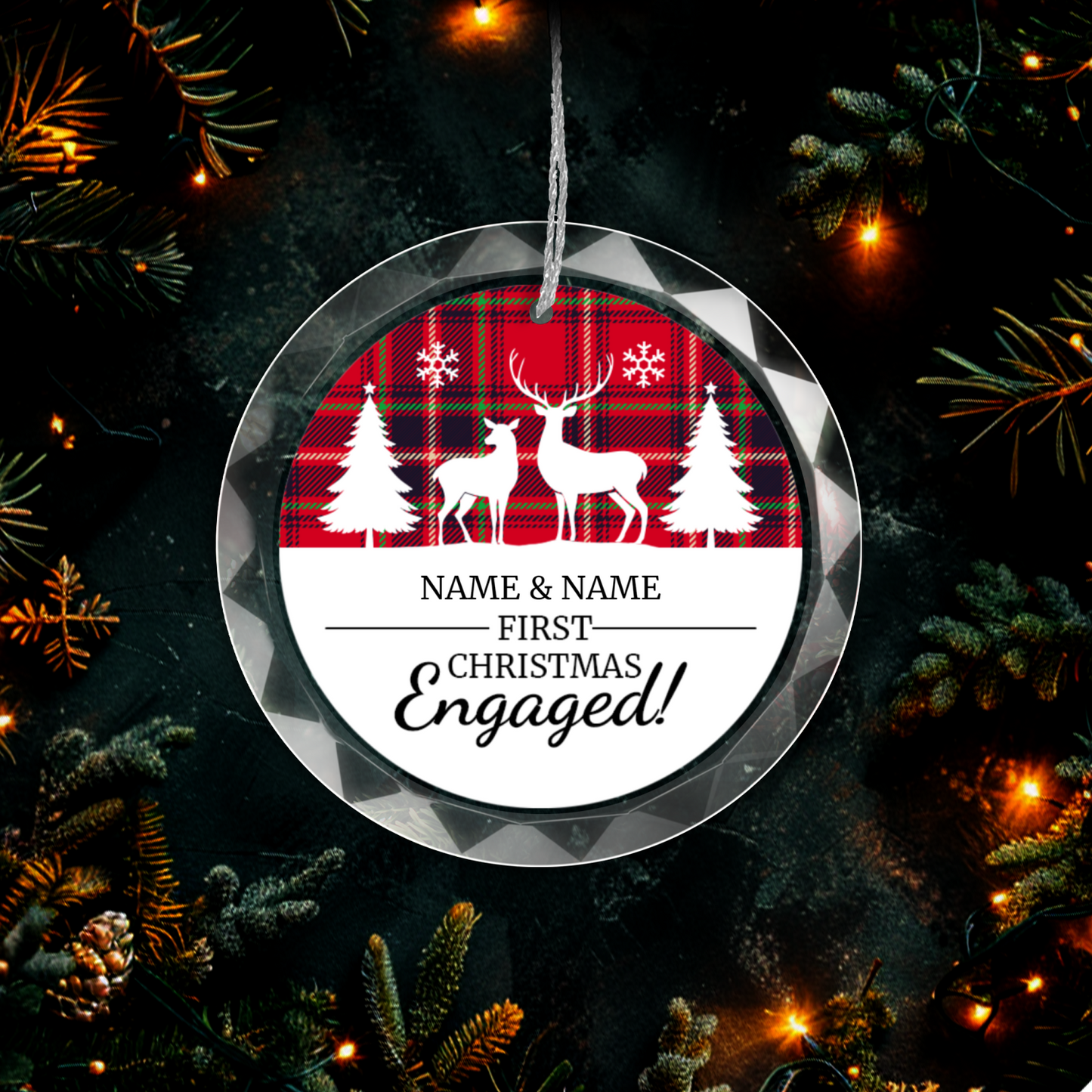 First Christmas Engaged UV Printed Round Hanging Ornament 003