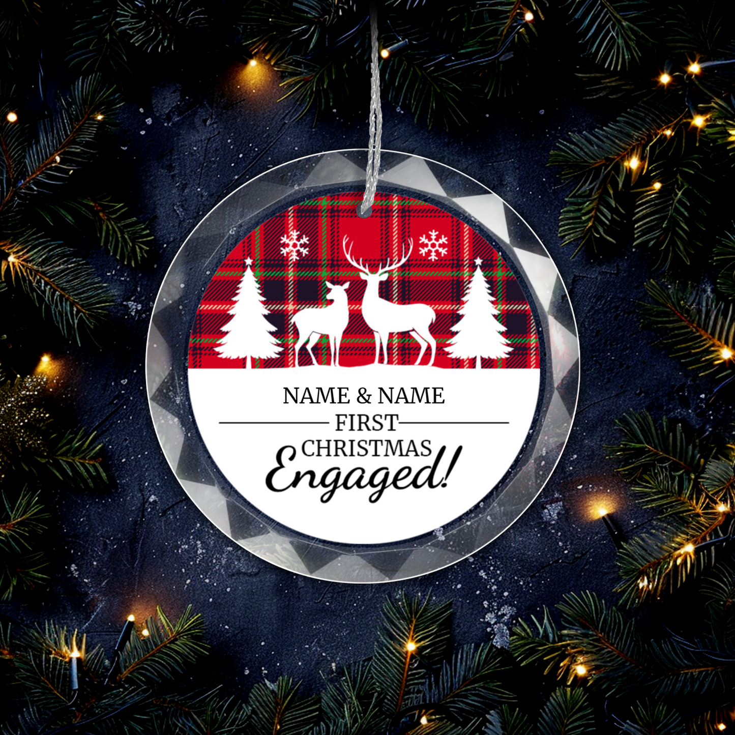 First Christmas Engaged UV Printed Round Hanging Ornament 003