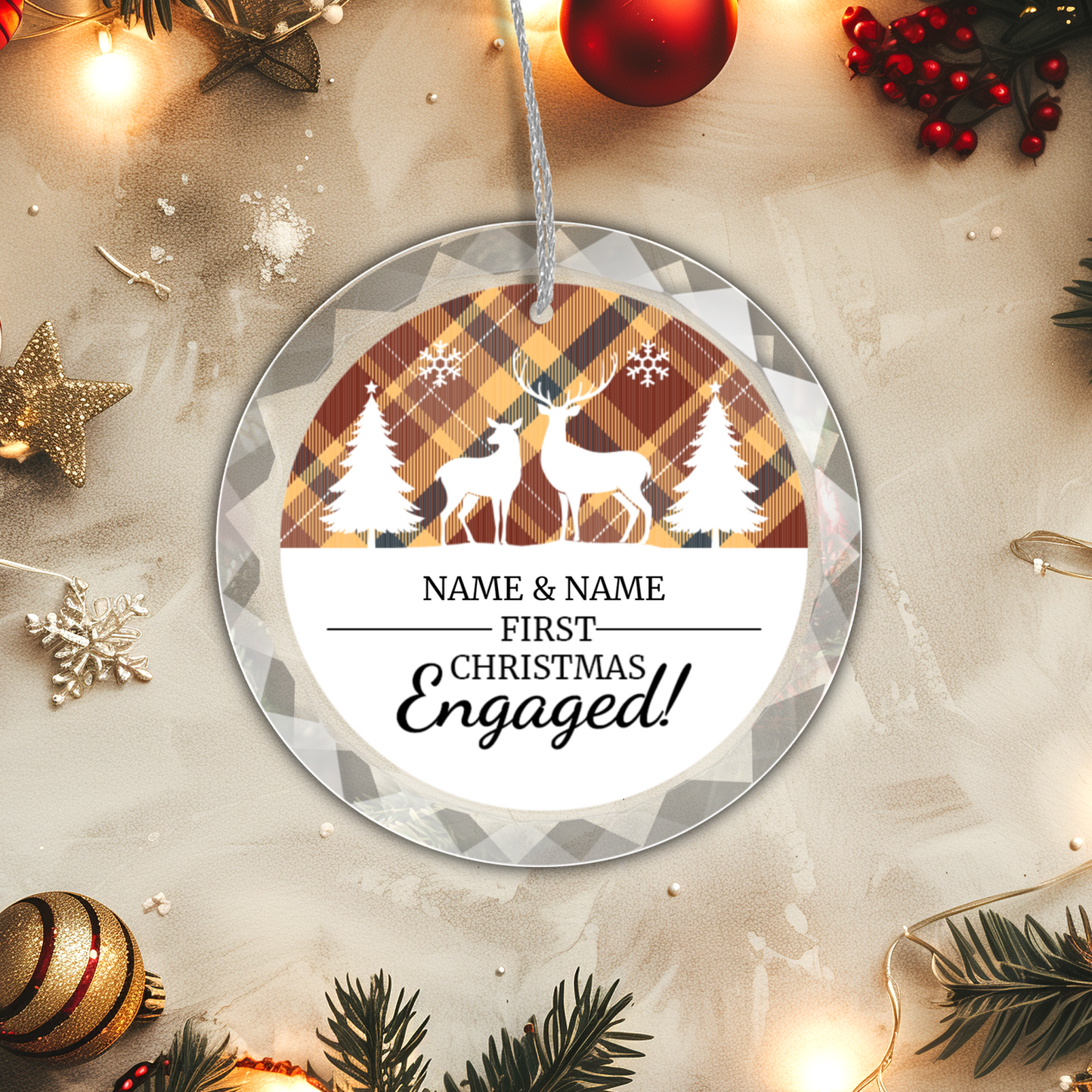 First Christmas Engaged UV Printed Round Hanging Ornament 004