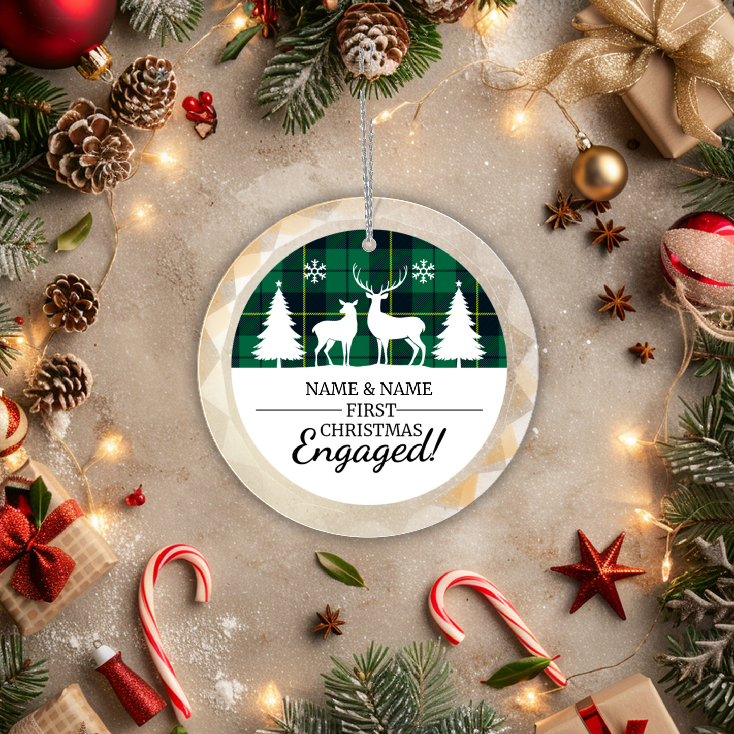 First Christmas Engaged UV Printed Round Hanging Ornament 006