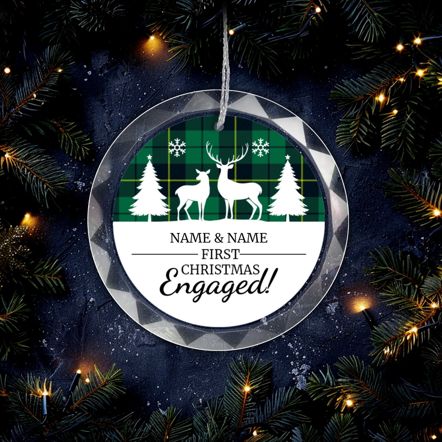 First Christmas Engaged UV Printed Round Hanging Ornament 006