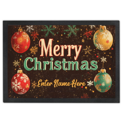 Personalized "Merry Christmas" Doormat Custom Name Holiday Entry Mat Christmas Welcome Mat with Ornaments Design Festive Entry Decor