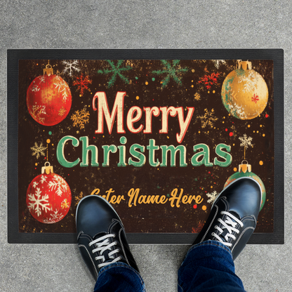 Personalized "Merry Christmas" Doormat Custom Name Holiday Entry Mat Christmas Welcome Mat with Ornaments Design Festive Entry Decor