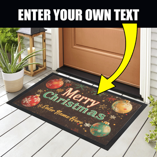 Personalized "Merry Christmas" Doormat Custom Name Holiday Entry Mat Christmas Welcome Mat with Ornaments Design Festive Entry Decor