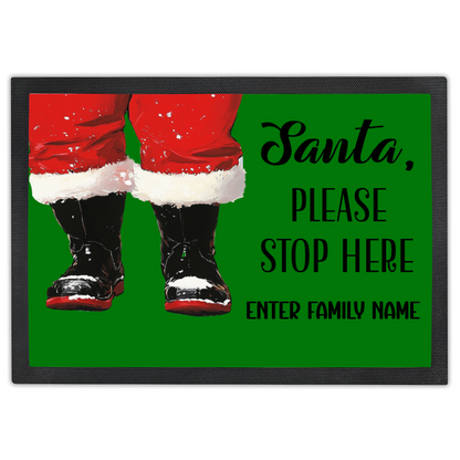 Custom "Santa Please Stop Here" Doormat Personalized Holiday Entry Mat Christmas Welcome Mat Festive Decor Perfect for Families