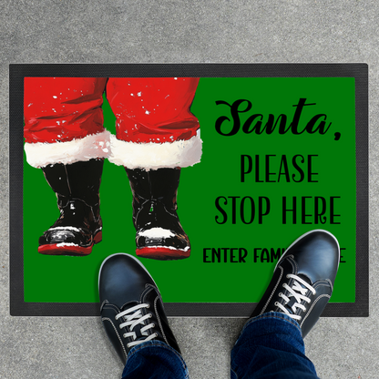 Custom "Santa Please Stop Here" Doormat Personalized Holiday Entry Mat Christmas Welcome Mat Festive Decor Perfect for Families