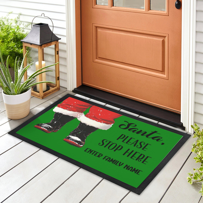 Custom "Santa Please Stop Here" Doormat Personalized Holiday Entry Mat Christmas Welcome Mat Festive Decor Perfect for Families