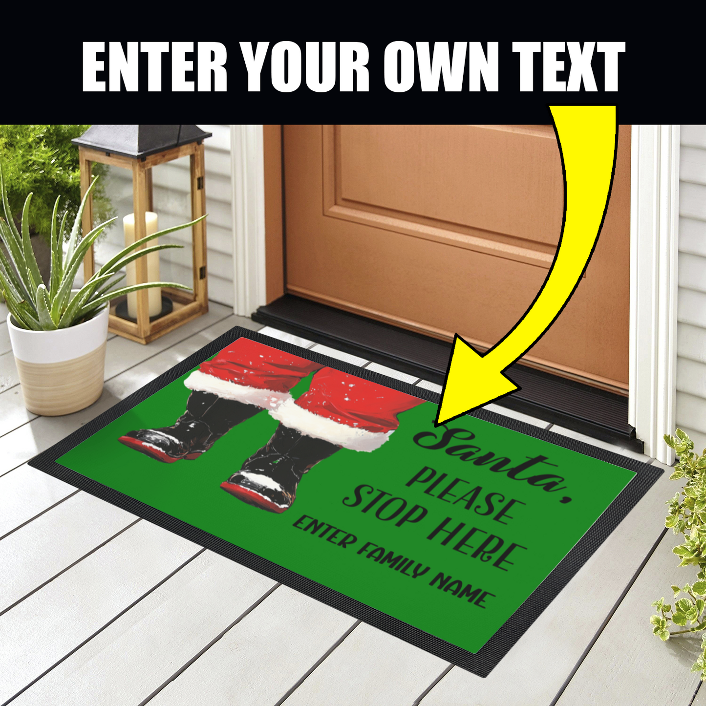 Custom "Santa Please Stop Here" Doormat Personalized Holiday Entry Mat Christmas Welcome Mat Festive Decor Perfect for Families