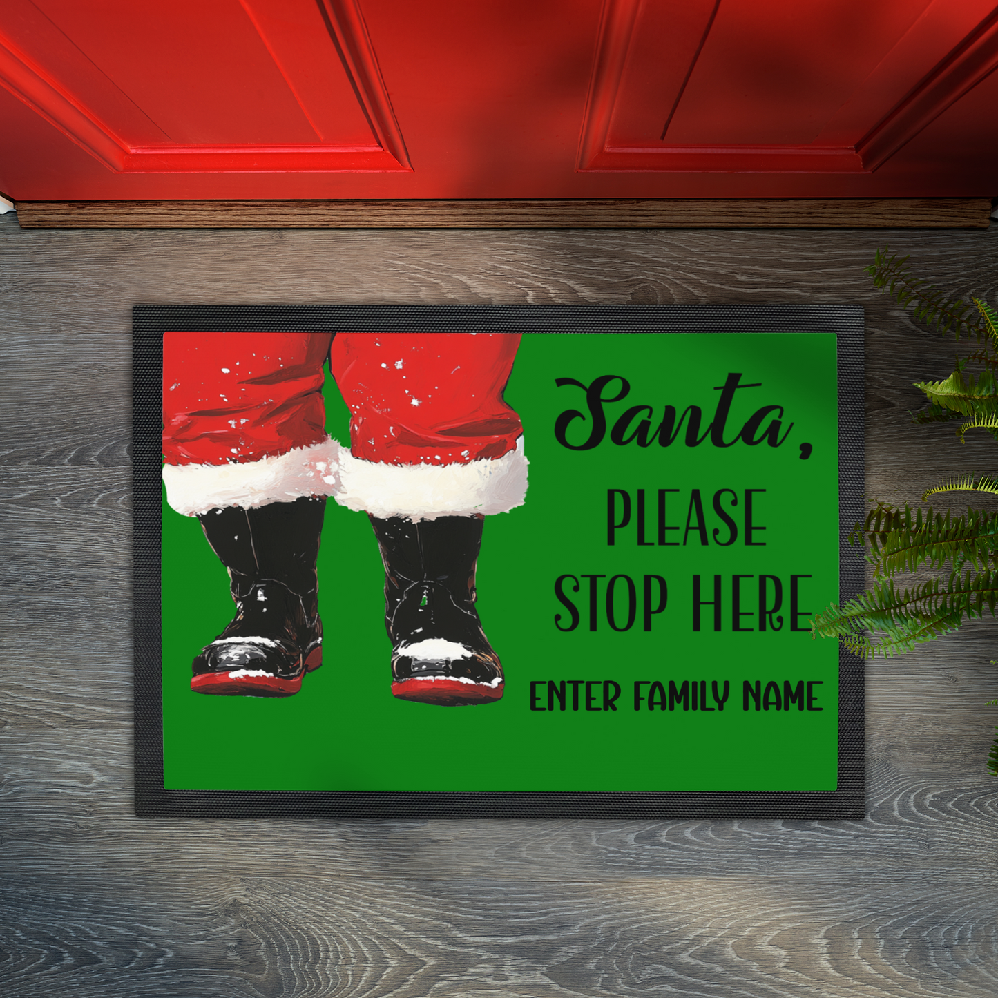 Custom "Santa Please Stop Here" Doormat Personalized Holiday Entry Mat Christmas Welcome Mat Festive Decor Perfect for Families