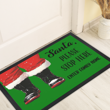 Custom "Santa Please Stop Here" Doormat Personalized Holiday Entry Mat Christmas Welcome Mat Festive Decor Perfect for Families