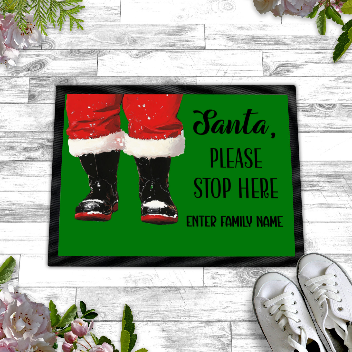 Custom "Santa Please Stop Here" Doormat Personalized Holiday Entry Mat Christmas Welcome Mat Festive Decor Perfect for Families