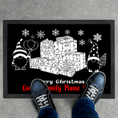 Personalized "Merry Christmas" Gnome Doormat Custom Name Holiday Entry Mat Gnome and Gift Themed Christmas Welcome Mat Festive Entry Decor